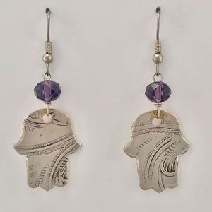 Purple Faceted Glass Beads and Hamsa Earrings